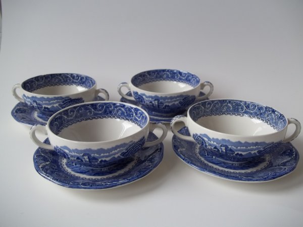 Suppentassen Set mit Untertassen "River Scenes" Blau