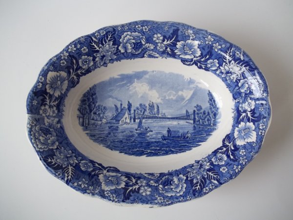 Schale oval mittel "Thames River Scenes" Blau