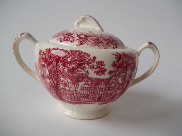 Zuckertopf groß "Romantic England" Rot