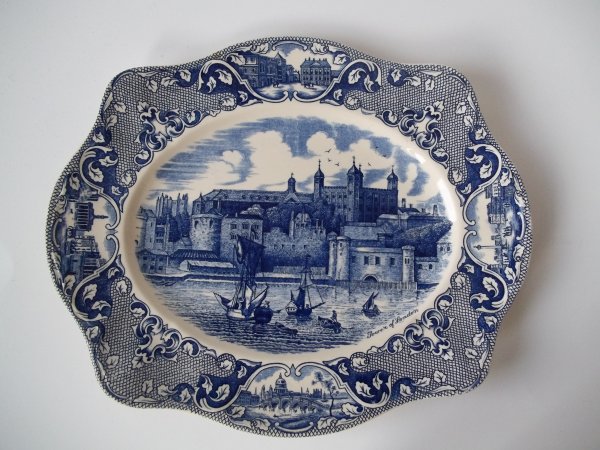 Platte eckig groß "Old London" Blau