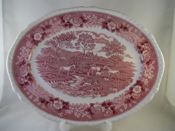 Platte oval "English Scenic" Rot Pferd