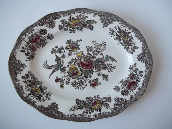 Platte oval "Oriental Pheasants" Braun Bunt