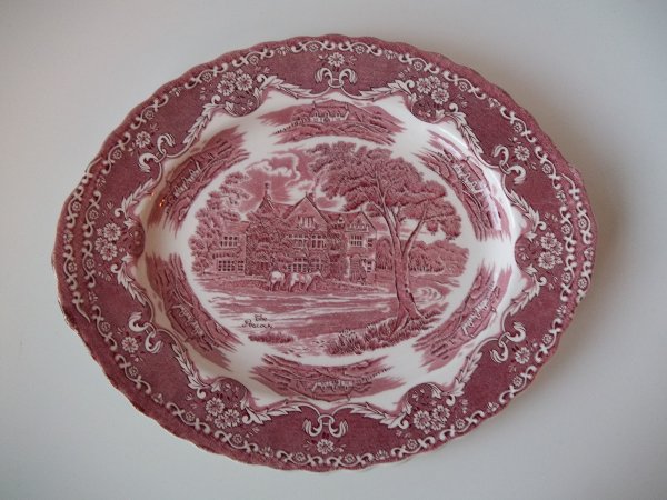 Platte oval "English Country Inns" Rot
