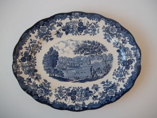 Platte oval groß "Avon Scenes" Blau